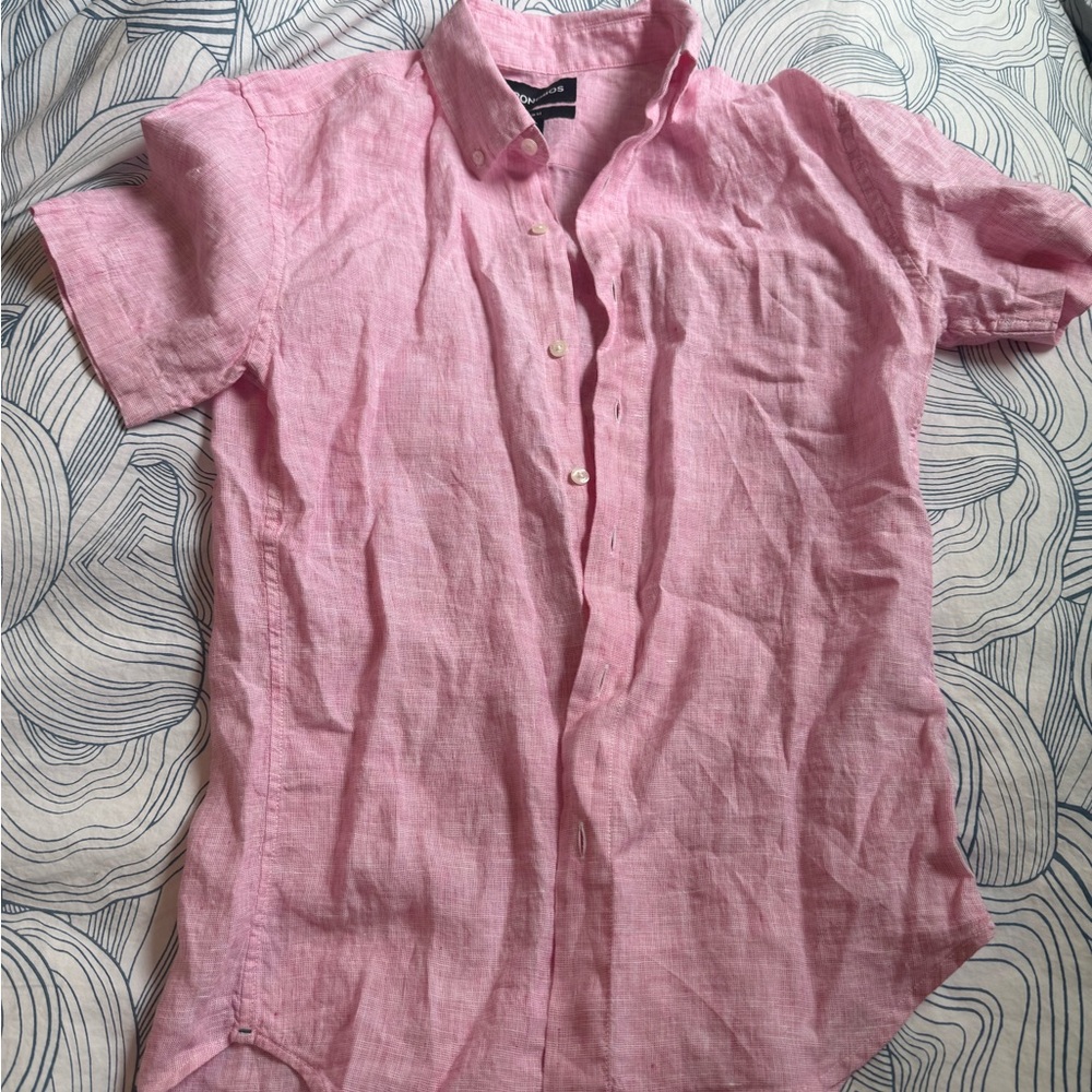 Bonobos Pink Short-Sleeve Linen Button-Down Shirt